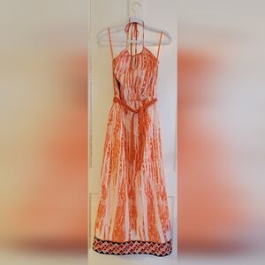 Designer Orange and White Patterned Dress